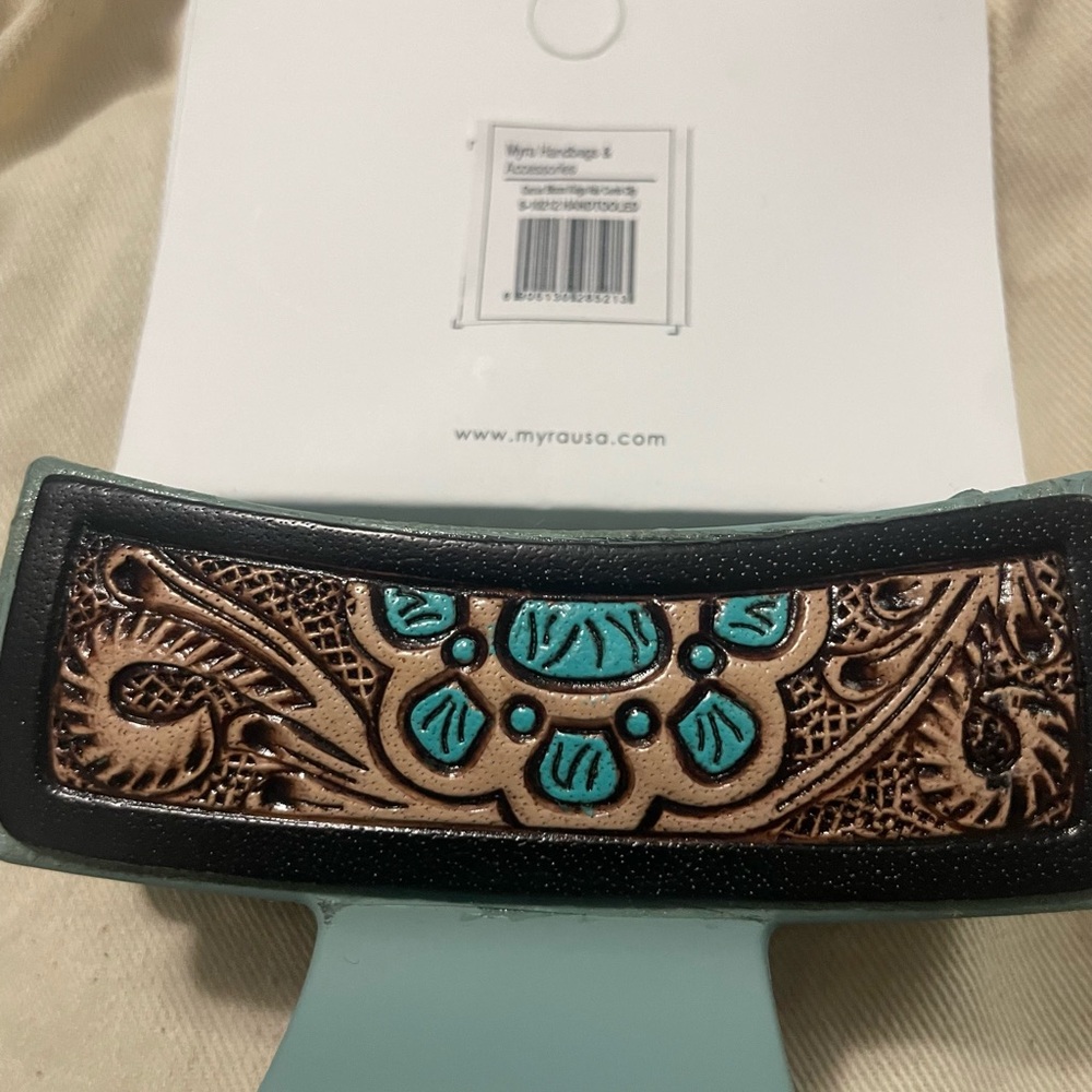 NWT Myra Bag Leather Hand Crafted Tooled Western Design Hair Claw - Picture 3 of 5
